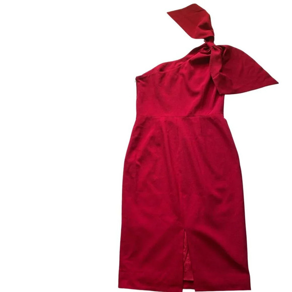 Dress the Population Tiffany Midi One Shoulder Bow in Garnet Size XL - Picture 9 of 15